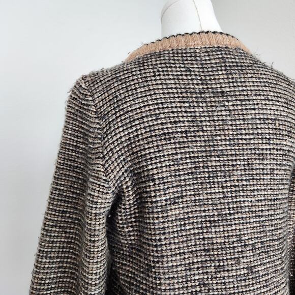 Vintage 90s Y2K Tan Black Knit Crew Neck Sweater Minimalist Fall Pullover L - Picture 7 of 10
